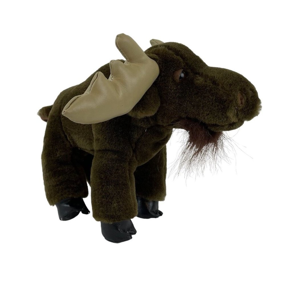 Nanco Moose 12” Plush‎ Dark Brown Stuffed Animal Faux Leather Antlers Hooves Vtg